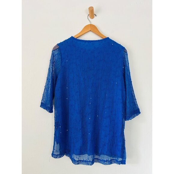 Lulu-B Women's Sz Medium Tunic Top Blue Mesh Mermaid Fishnet Open Knit - Picture 5 of 9